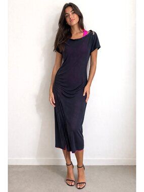 Alexander McQueen McQ Navy Blue Hot Pink Lightweight Jersey Dress 44/M